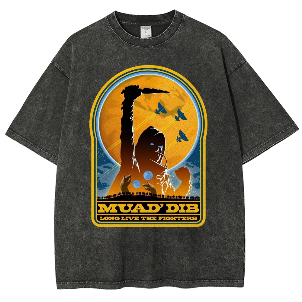 Retro "Muad'Dib Long Live the Fighters" Cosmic Rebel Graphic Washed T-Shirt