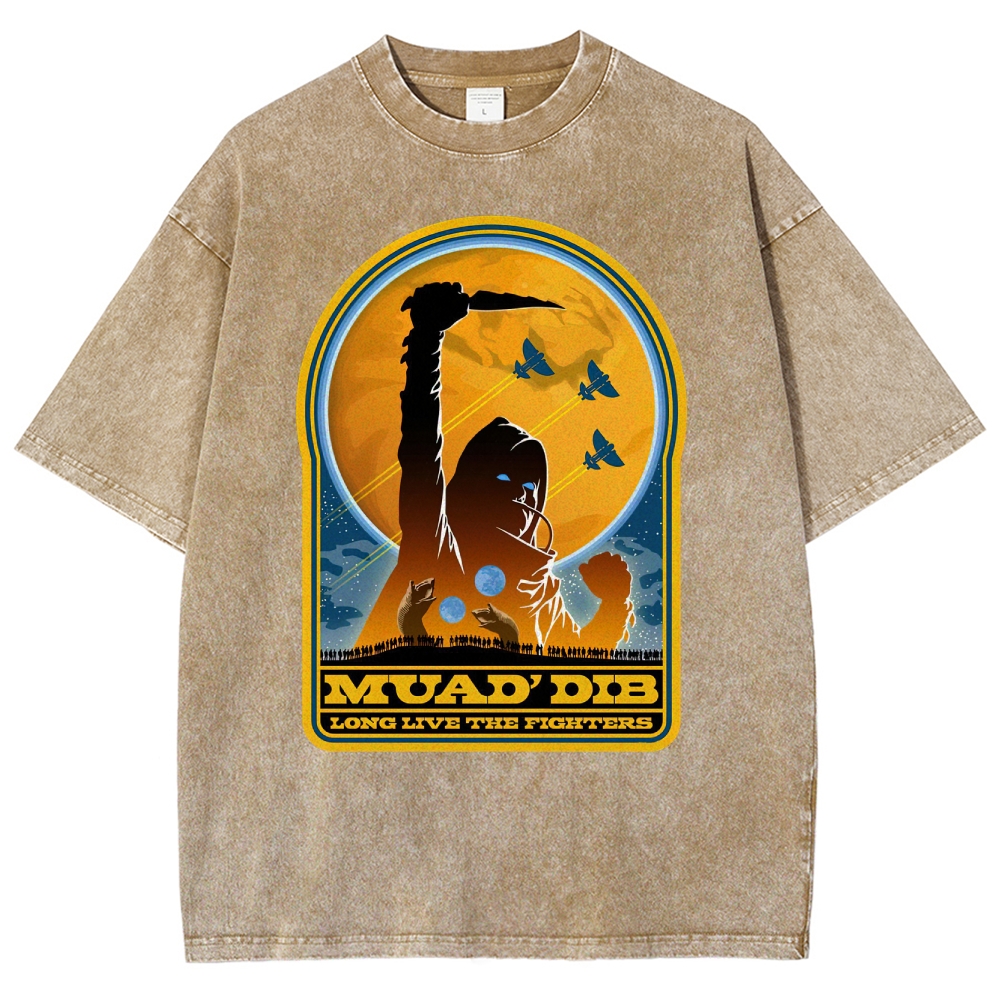 Retro "Muad'Dib Long Live the Fighters" Cosmic Rebel Graphic Washed T-Shirt