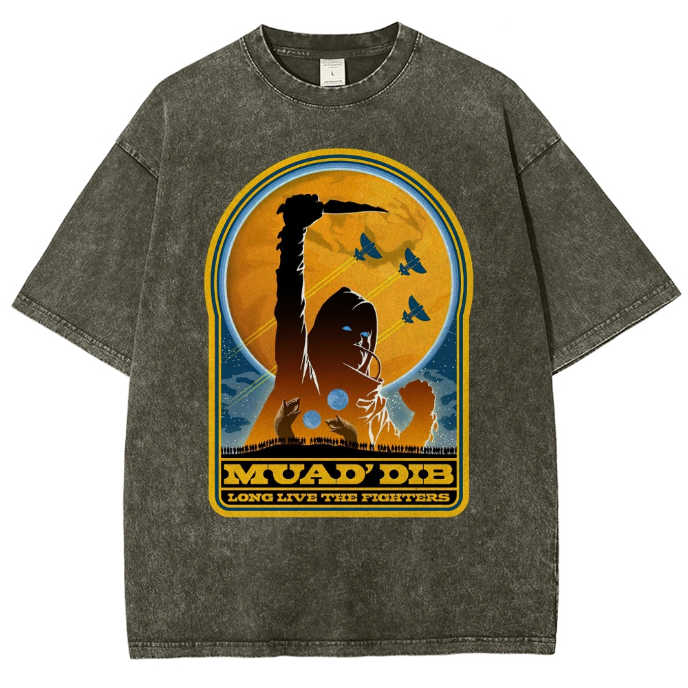 Retro "Muad'Dib Long Live the Fighters" Cosmic Rebel Graphic Washed T-Shirt