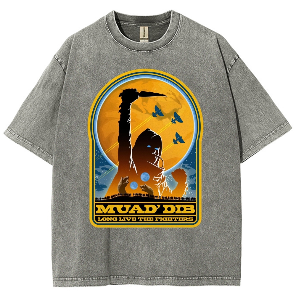 Retro "Muad'Dib Long Live the Fighters" Cosmic Rebel Graphic Washed T-Shirt