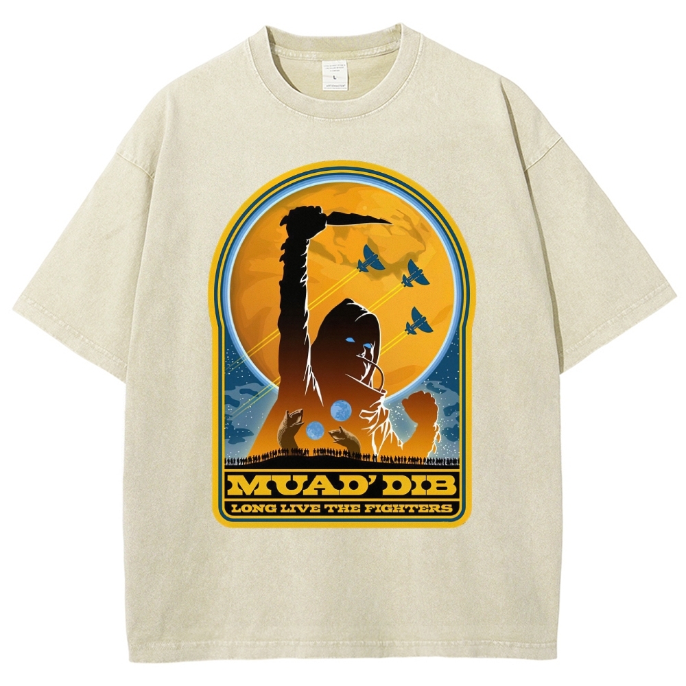 Retro "Muad'Dib Long Live the Fighters" Cosmic Rebel Graphic Washed T-Shirt