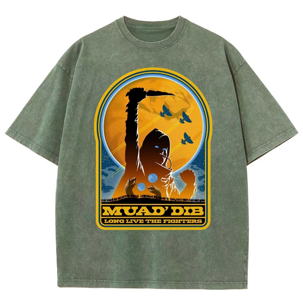 Retro "Muad'Dib Long Live the Fighters" Cosmic Rebel Graphic Washed T-Shirt