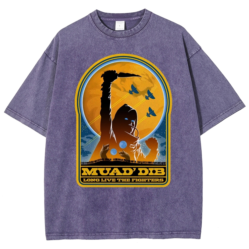 Retro "Muad'Dib Long Live the Fighters" Cosmic Rebel Graphic Washed T-Shirt