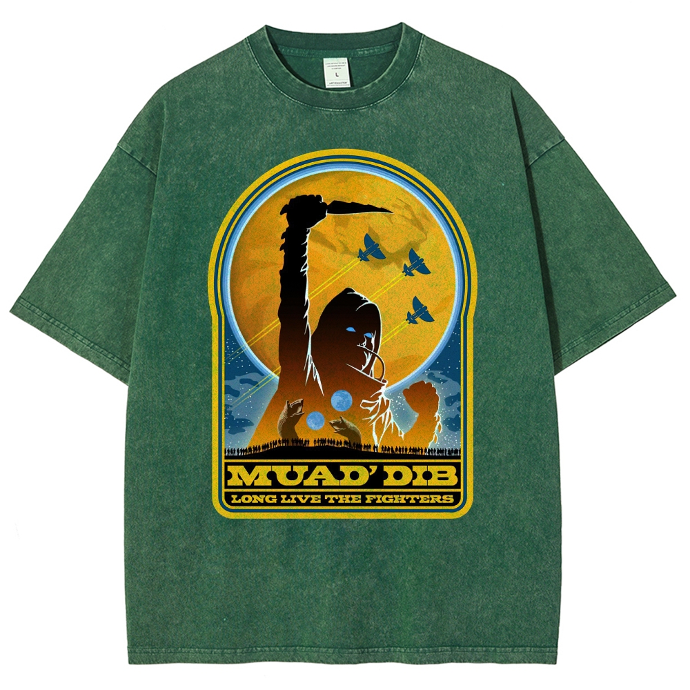 Retro "Muad'Dib Long Live the Fighters" Cosmic Rebel Graphic Washed T-Shirt