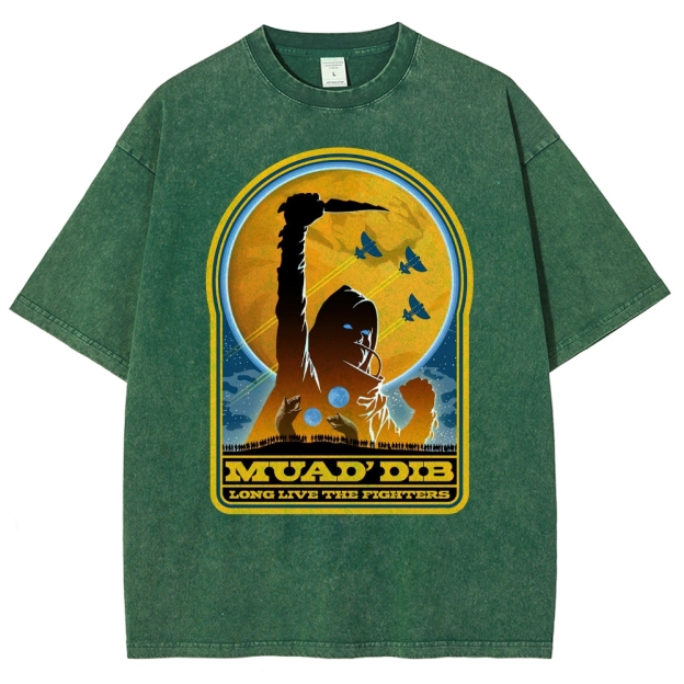 Retro "Muad'Dib Long Live the Fighters" Cosmic Rebel Graphic Washed T-Shirt