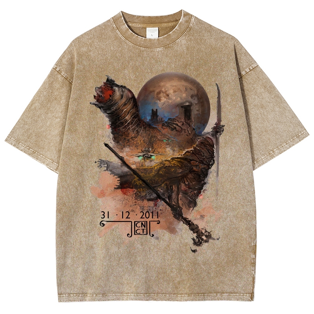 Retro "31·12·2011 Cosmic Desert Warrior" Watercolor Graphic Washed T-Shirt