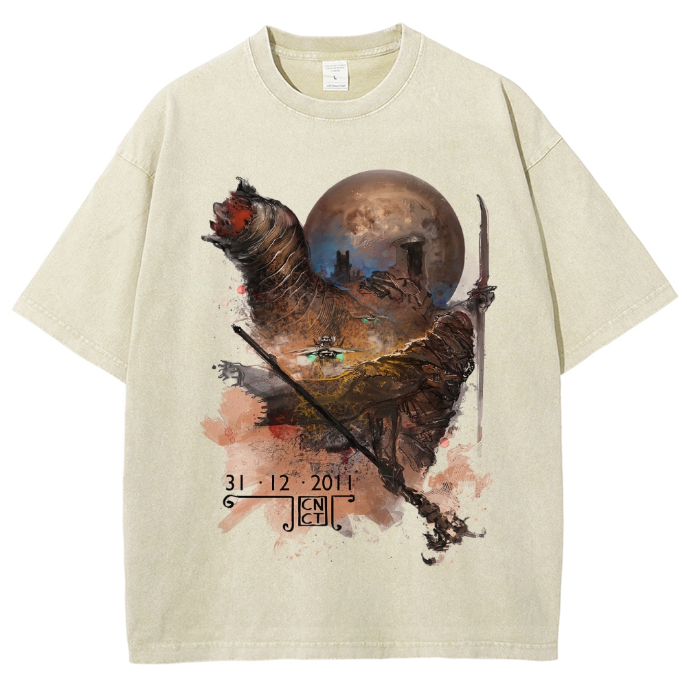 Retro "31·12·2011 Cosmic Desert Warrior" Watercolor Graphic Washed T-Shirt