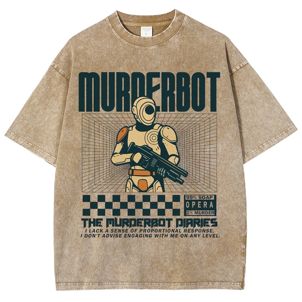 Retro "Murderbot" Sci-Fi Android Graphic Washed T-Shirt 