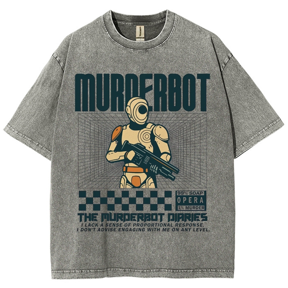 Retro "Murderbot" Sci-Fi Android Graphic Washed T-Shirt 