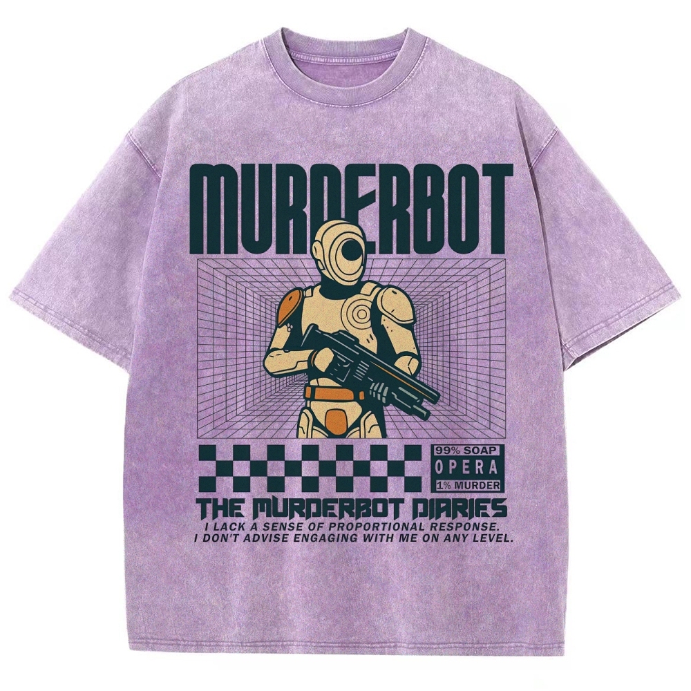 Retro "Murderbot" Sci-Fi Android Graphic Washed T-Shirt 