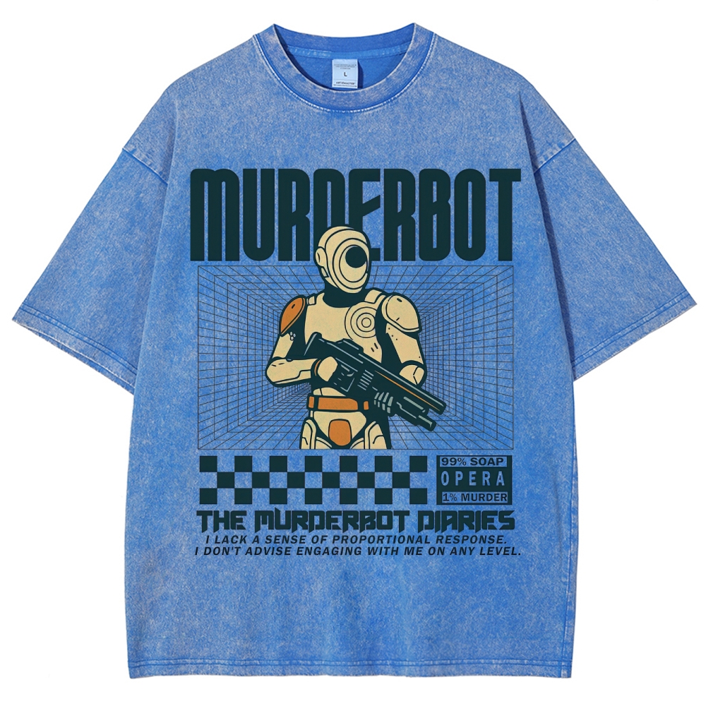 Retro "Murderbot" Sci-Fi Android Graphic Washed T-Shirt 