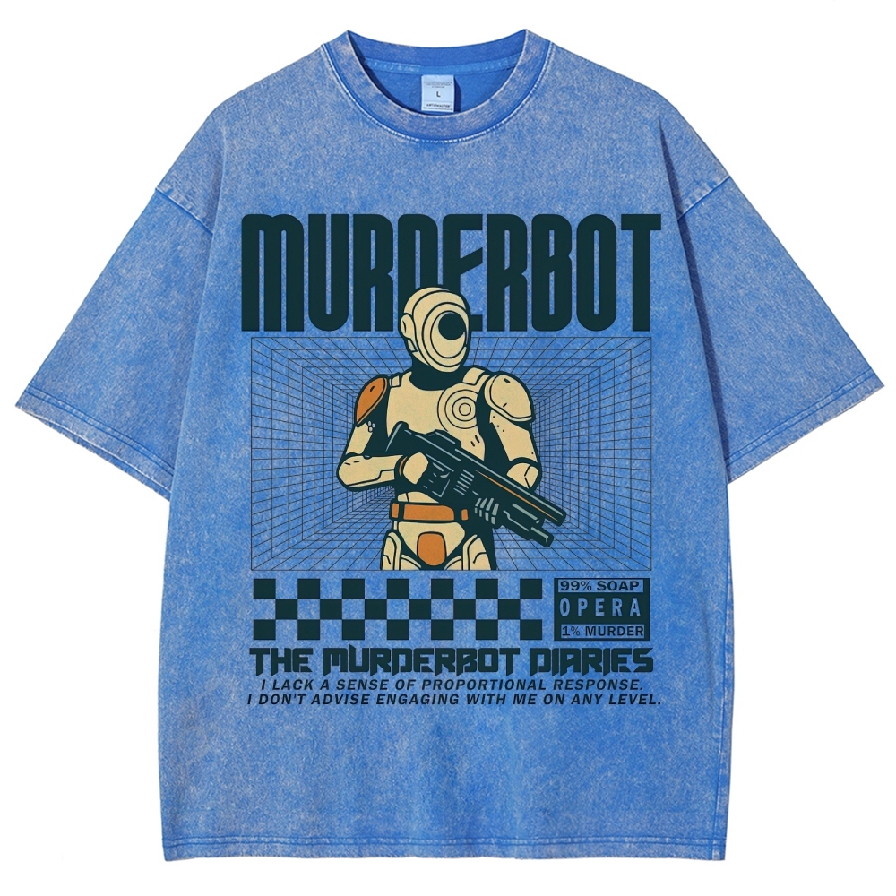 Retro "Murderbot" Sci-Fi Android Graphic Washed T-Shirt 