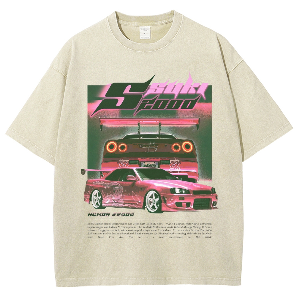 Retro "Suki 2000" Tuner Car Graphic Washed T-Shirt