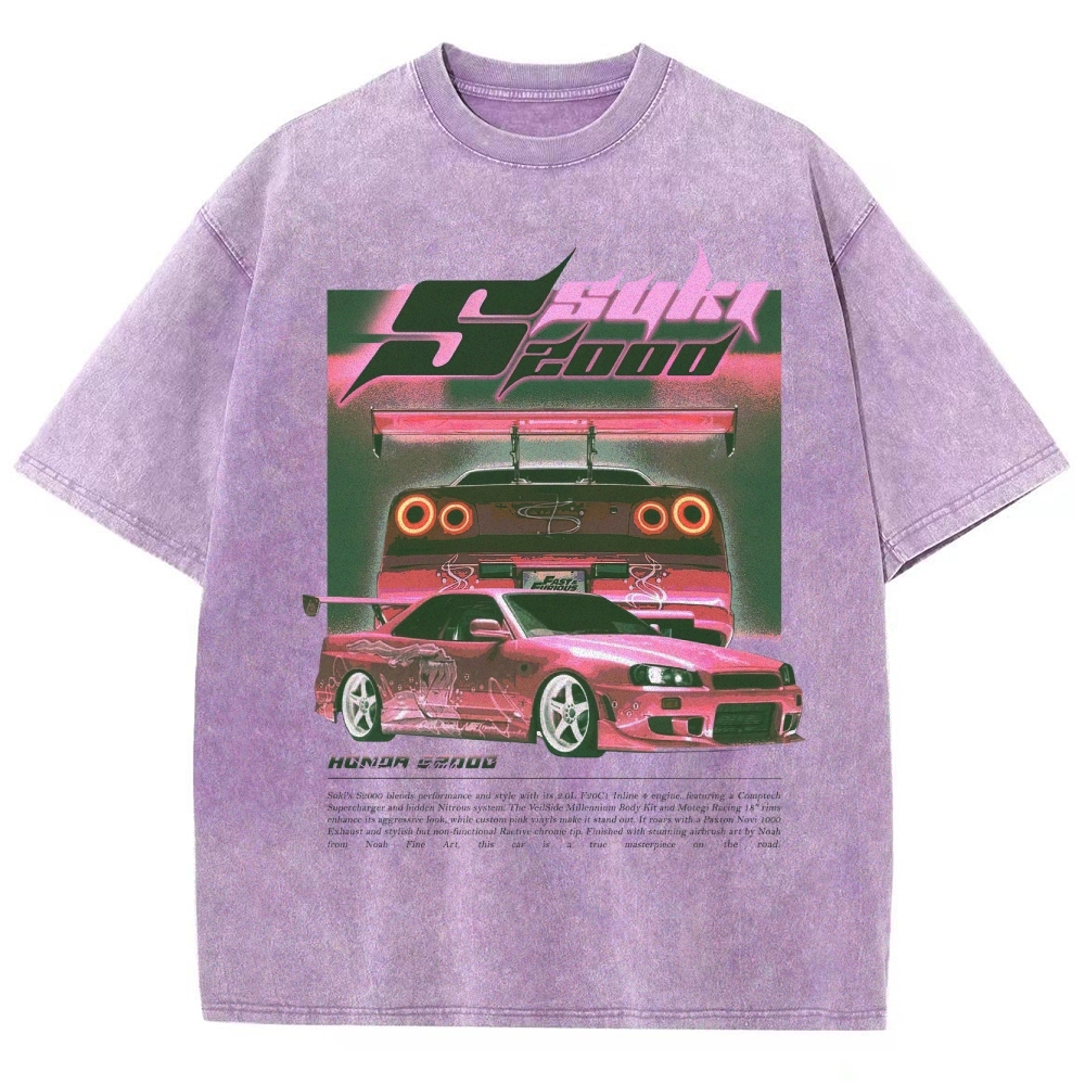 Retro "Suki 2000" Tuner Car Graphic Washed T-Shirt