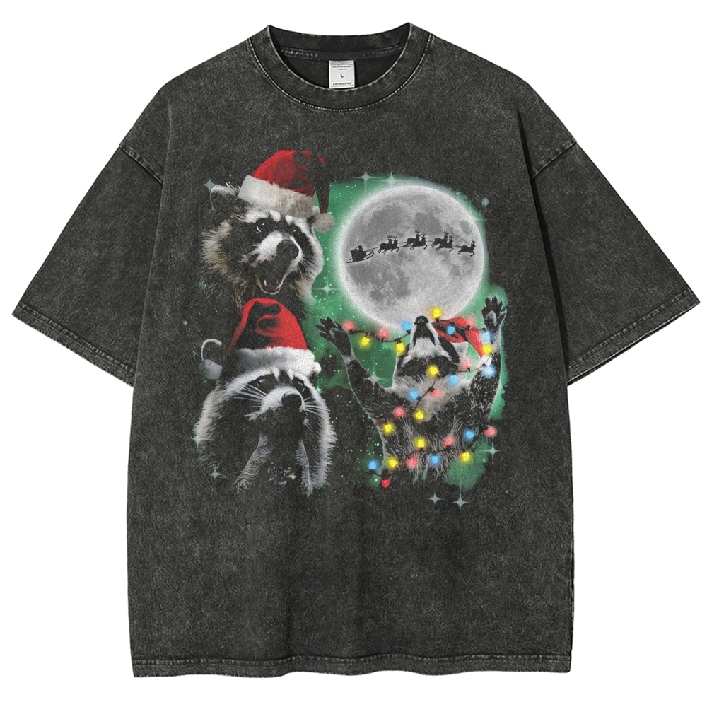 Festive Raccoon Chaos Washed T-Shirt