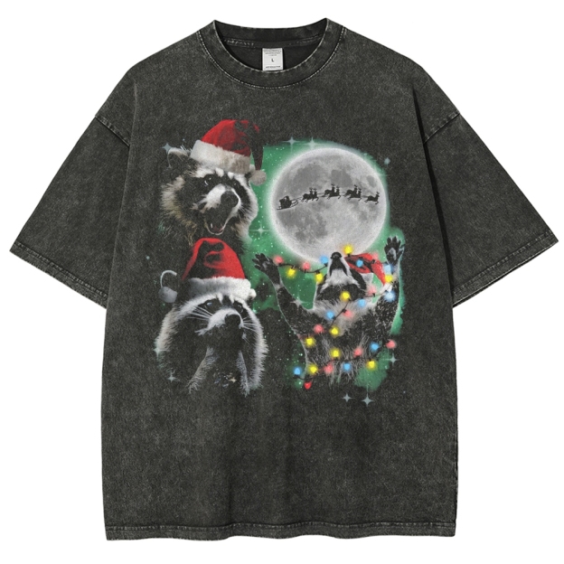 Festive Raccoon Chaos Washed T-Shirt