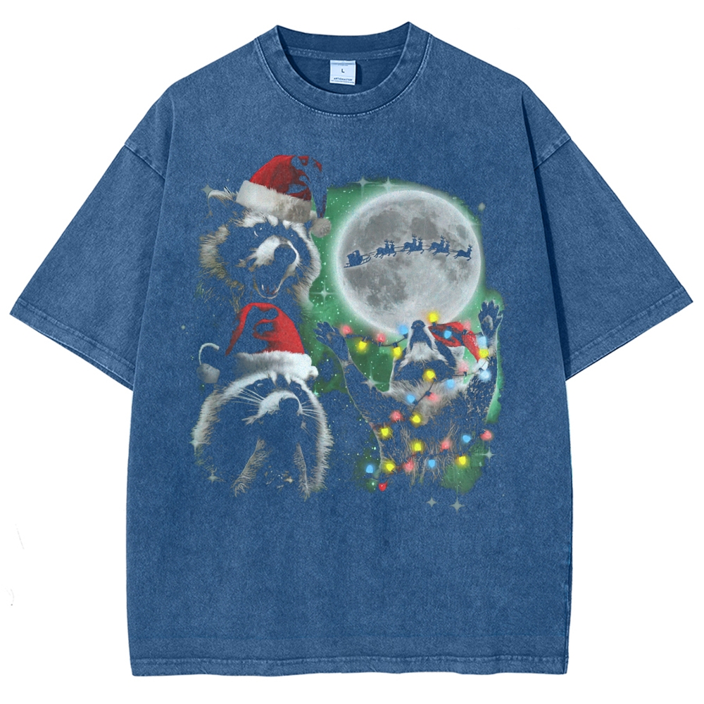 Festive Raccoon Chaos Washed T-Shirt