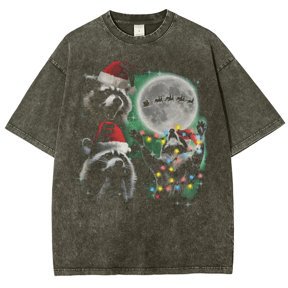 Festive Raccoon Chaos Washed T-Shirt