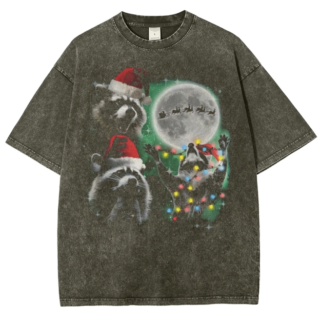 Festive Raccoon Chaos Washed T-Shirt