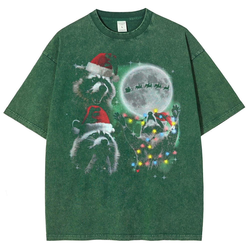 Festive Raccoon Chaos Washed T-Shirt