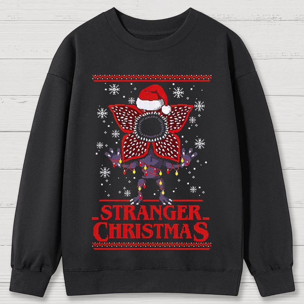 Retro "Stranger Christmas" Festive Creature Ugly Sweater-Style Graphic Cotton Sweatshirts