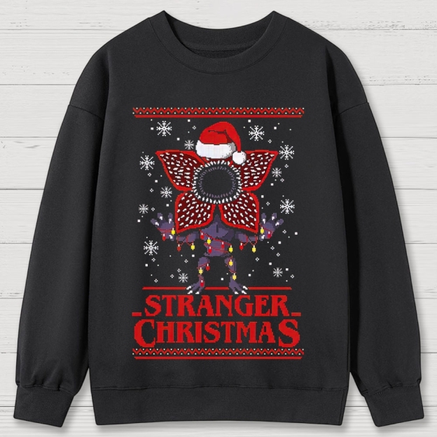 Retro "Stranger Christmas" Festive Creature Ugly Sweater-Style Graphic Cotton Sweatshirts
