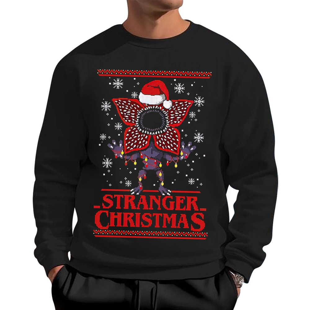 Retro "Stranger Christmas" Festive Creature Ugly Sweater-Style Graphic Cotton Sweatshirts