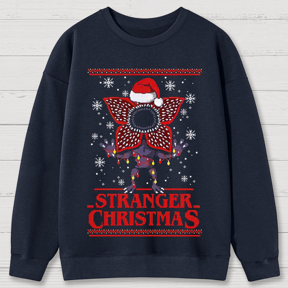 Retro "Stranger Christmas" Festive Creature Ugly Sweater-Style Graphic Cotton Sweatshirts