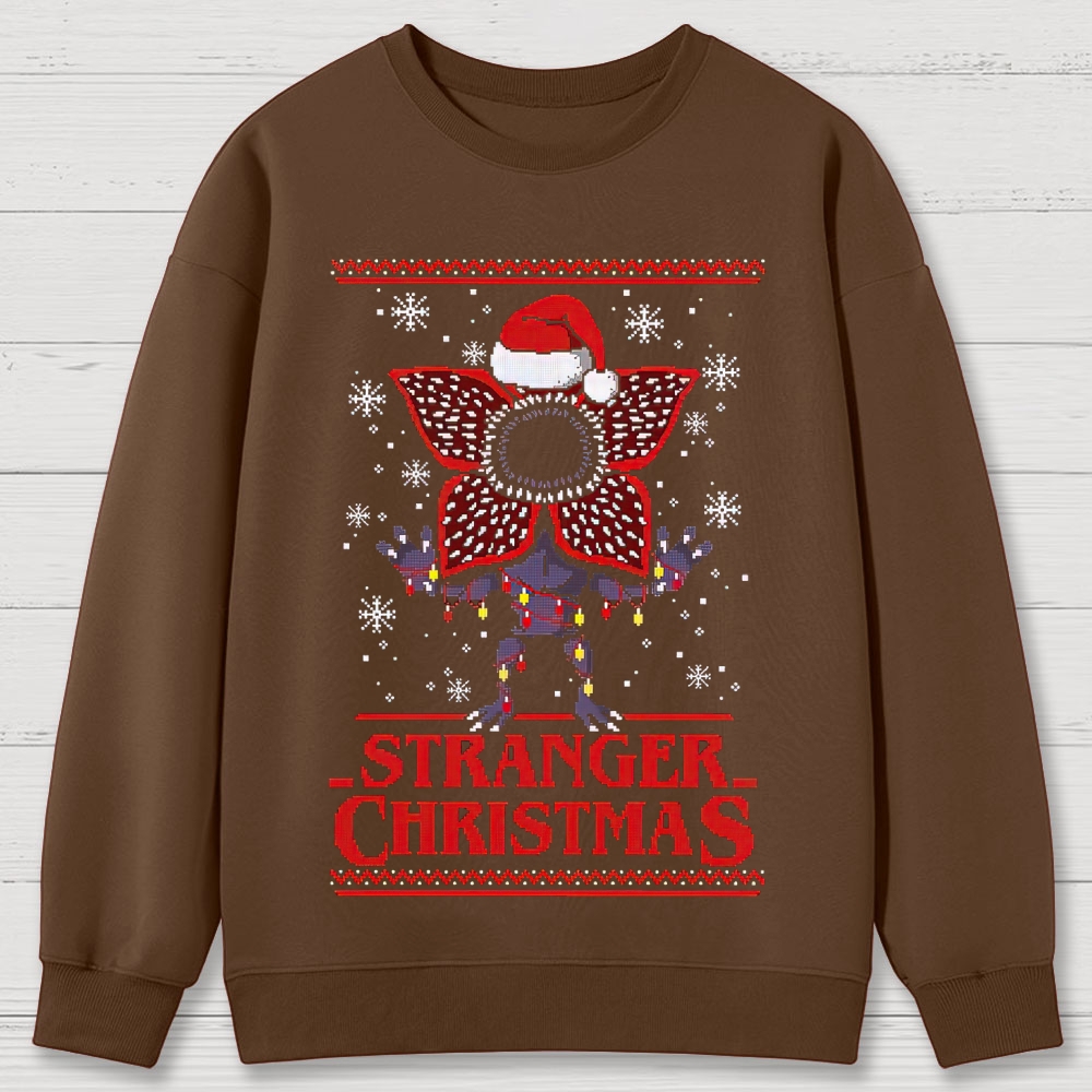 Retro "Stranger Christmas" Festive Creature Ugly Sweater-Style Graphic Cotton Sweatshirts