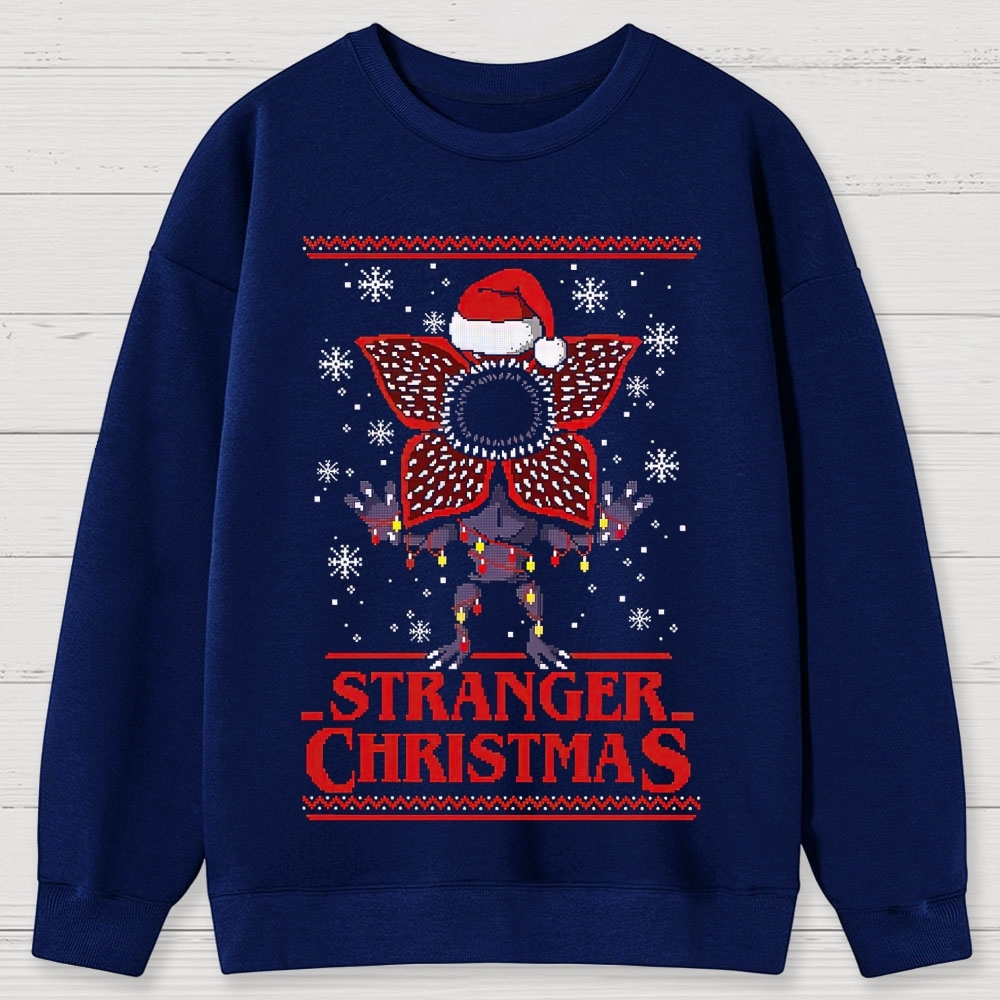 Retro "Stranger Christmas" Festive Creature Ugly Sweater-Style Graphic Cotton Sweatshirts