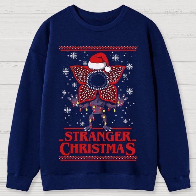 Retro "Stranger Christmas" Festive Creature Ugly Sweater-Style Graphic Cotton Sweatshirts