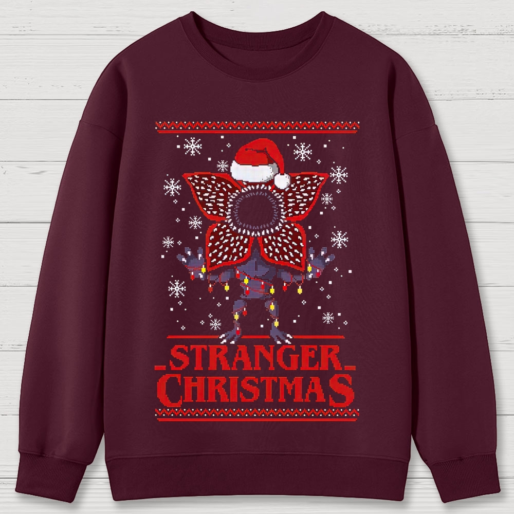 Retro "Stranger Christmas" Festive Creature Ugly Sweater-Style Graphic Cotton Sweatshirts