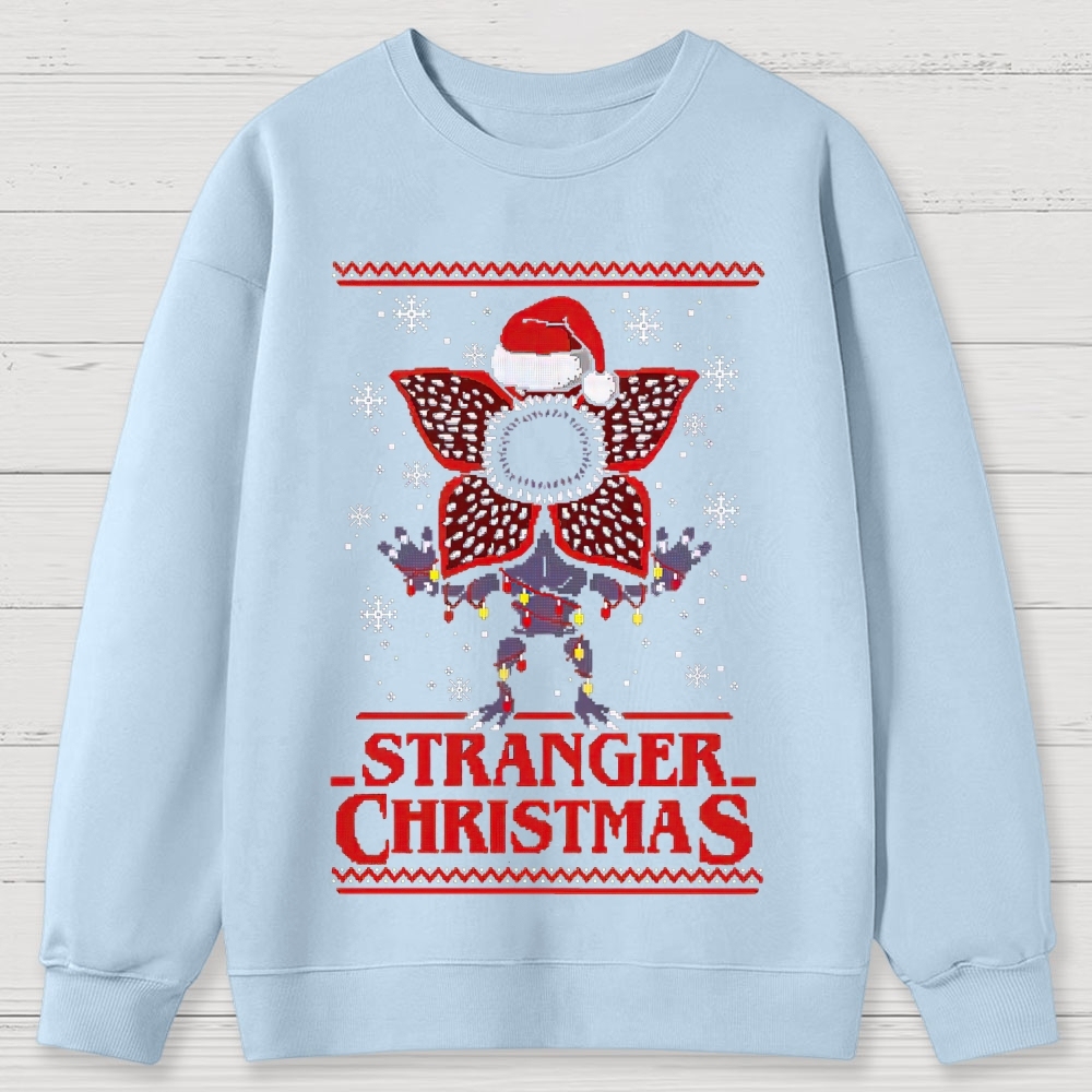 Retro "Stranger Christmas" Festive Creature Ugly Sweater-Style Graphic Cotton Sweatshirts