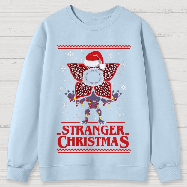 Retro "Stranger Christmas" Festive Creature Ugly Sweater-Style Graphic Cotton Sweatshirts