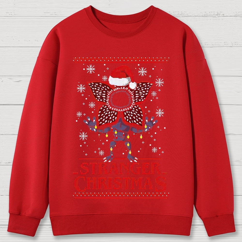 Retro "Stranger Christmas" Festive Creature Ugly Sweater-Style Graphic Cotton Sweatshirts
