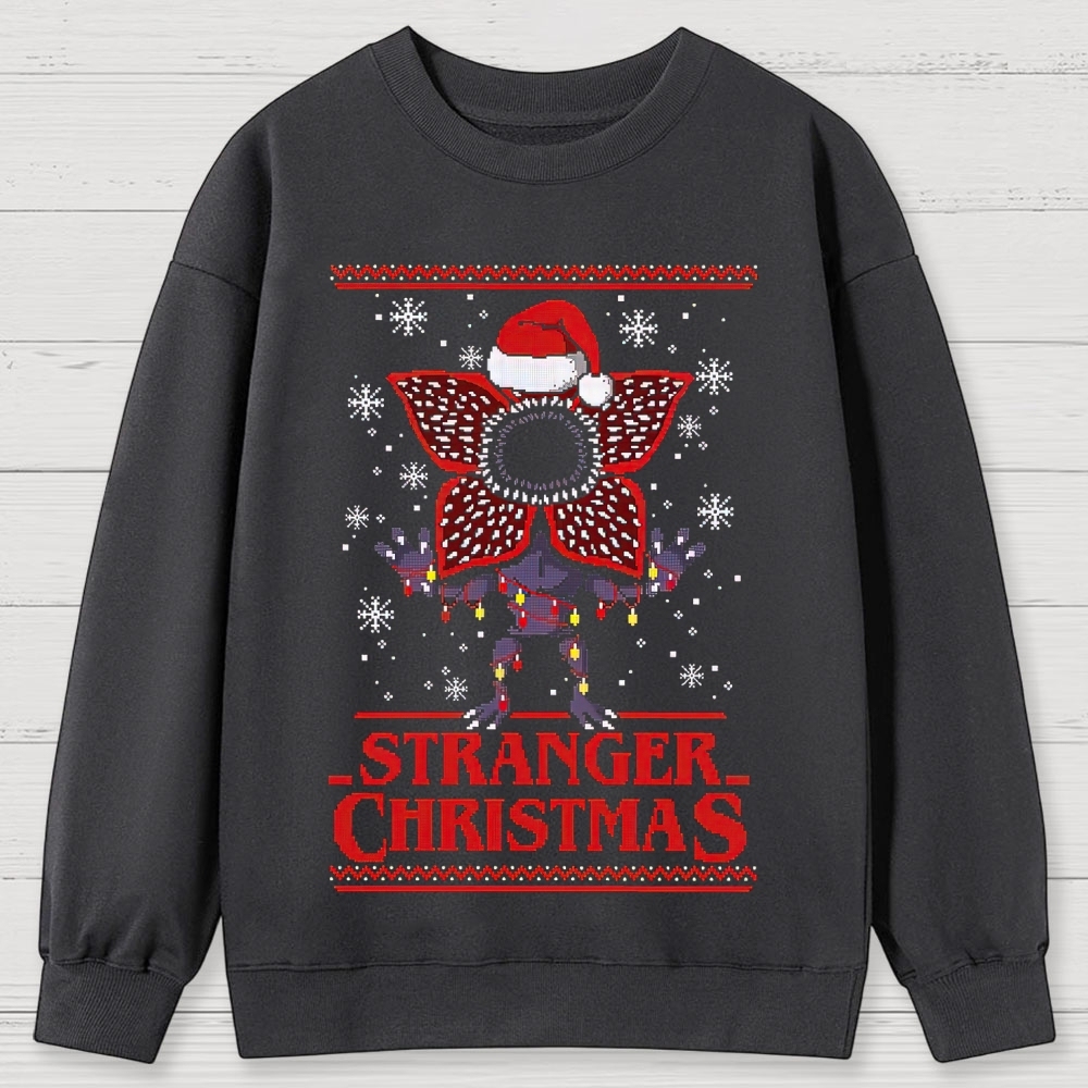 Retro "Stranger Christmas" Festive Creature Ugly Sweater-Style Graphic Cotton Sweatshirts