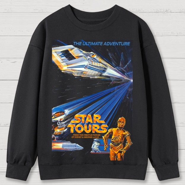 Retro "Star Tours: The Ultimate Adventure" Sci-Fi Graphic Cotton Sweatshirts