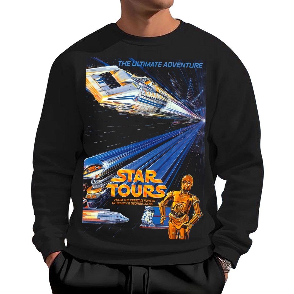 Retro "Star Tours: The Ultimate Adventure" Sci-Fi Graphic Cotton Sweatshirts