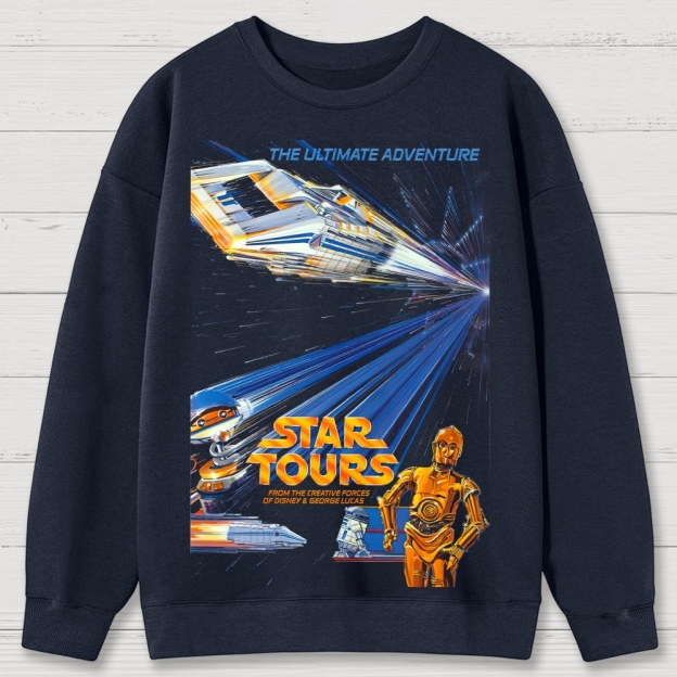 Retro "Star Tours: The Ultimate Adventure" Sci-Fi Graphic Cotton Sweatshirts