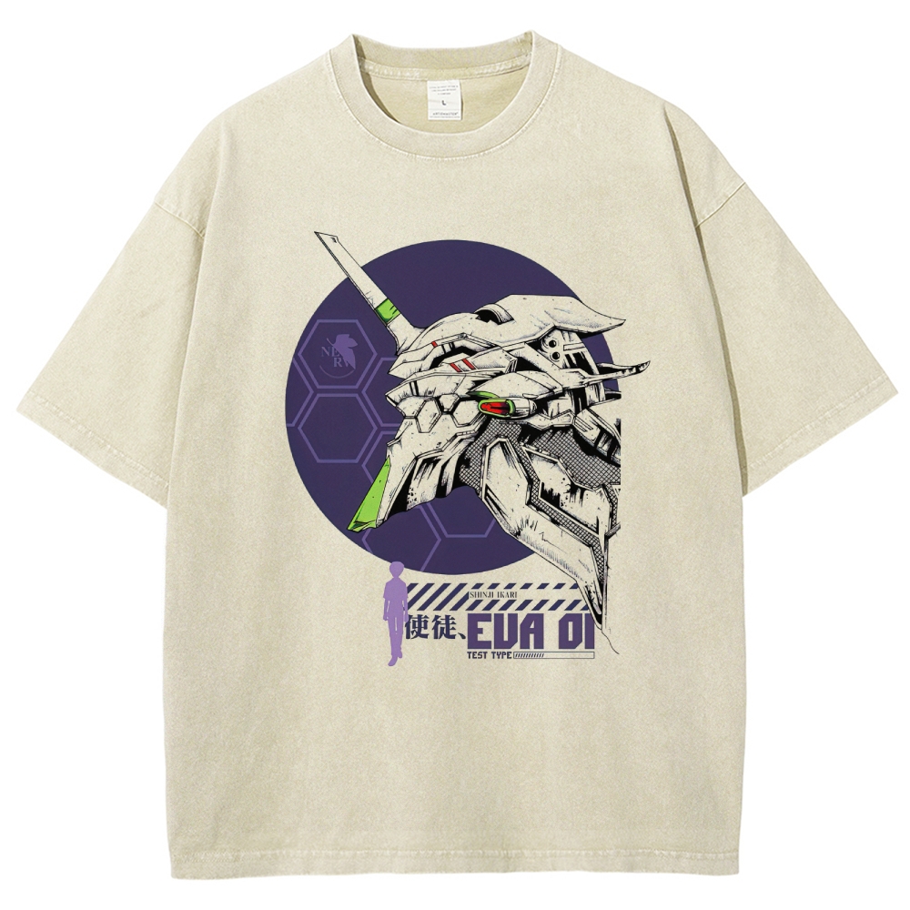"EVA Unit-01" Mecha Graphic Washed T-Shirt