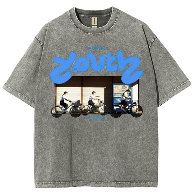 "The Breath of Youth" Nostalgic Graphic Washed T-Shirt