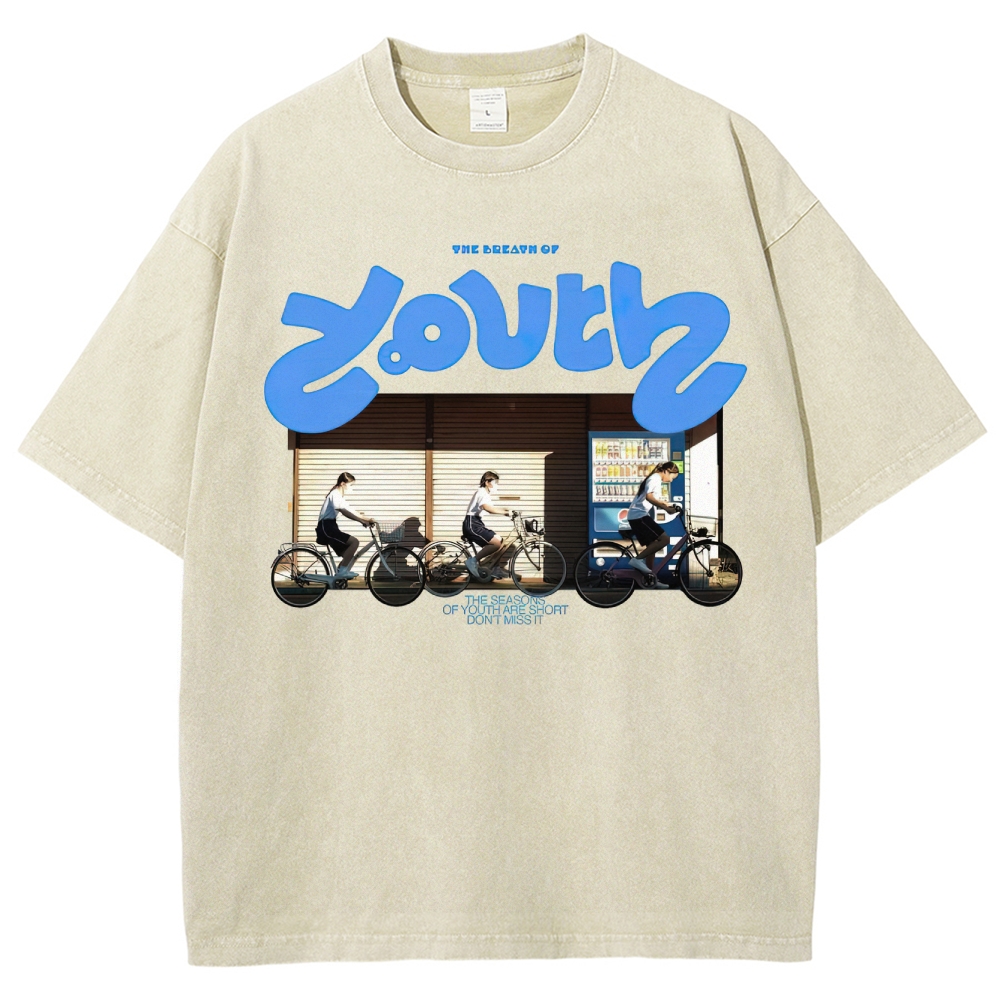 "The Breath of Youth" Nostalgic Graphic Washed T-Shirt