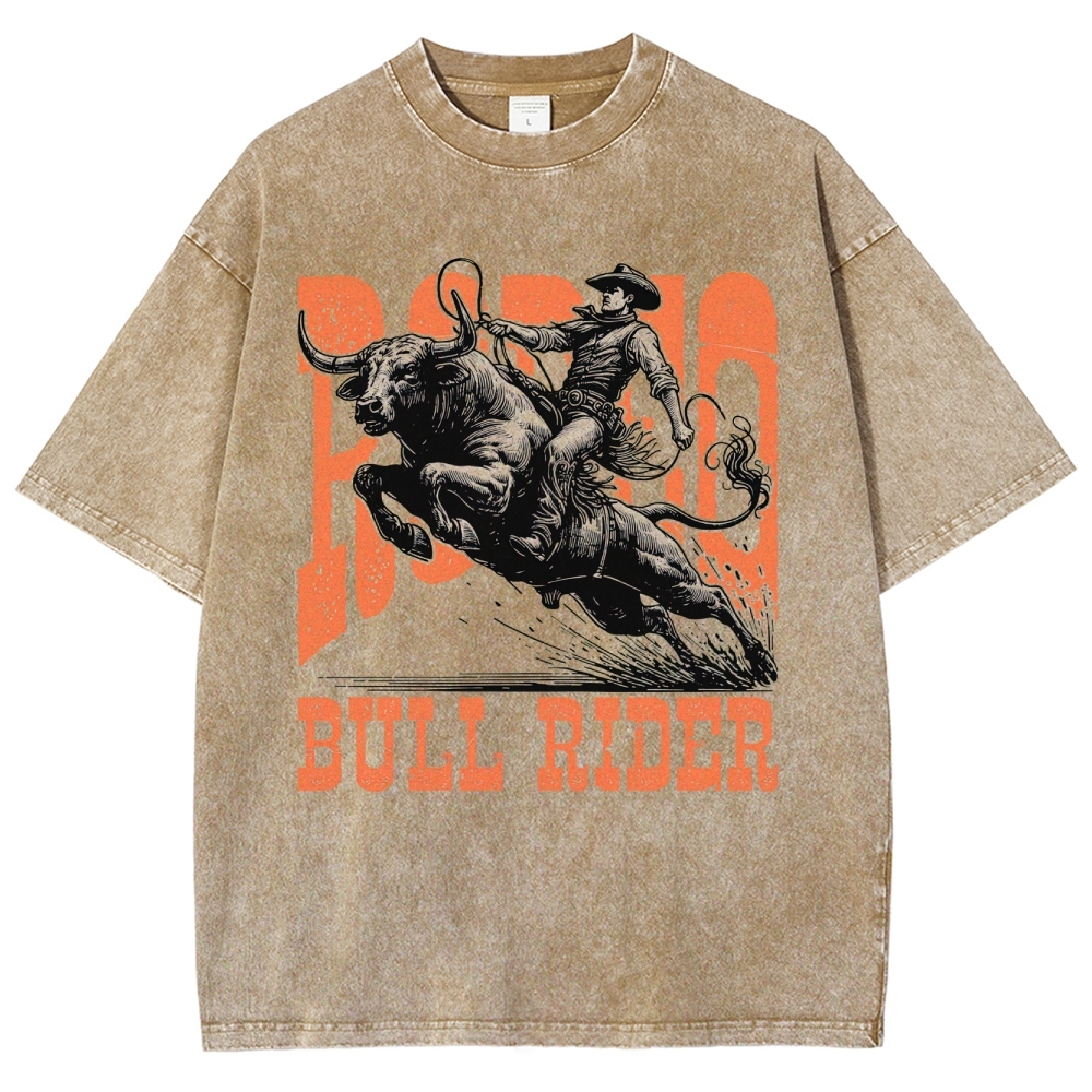 "Bull Rider" Western Graphic Washed T-Shirt