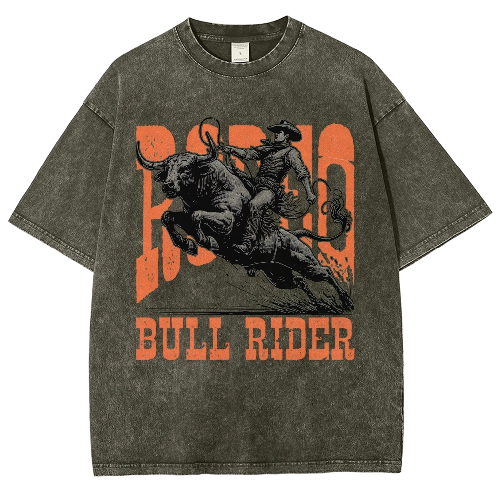 "Bull Rider" Western Graphic Washed T-Shirt