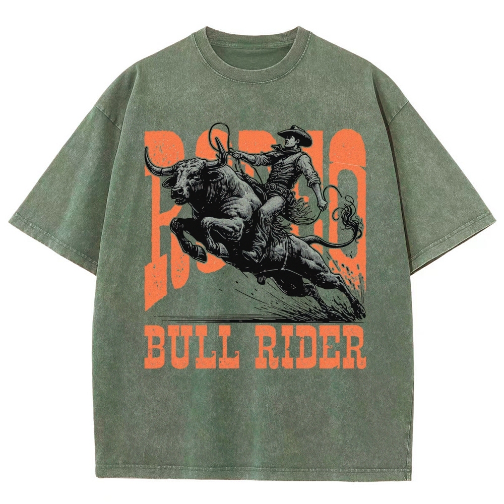 "Bull Rider" Western Graphic Washed T-Shirt