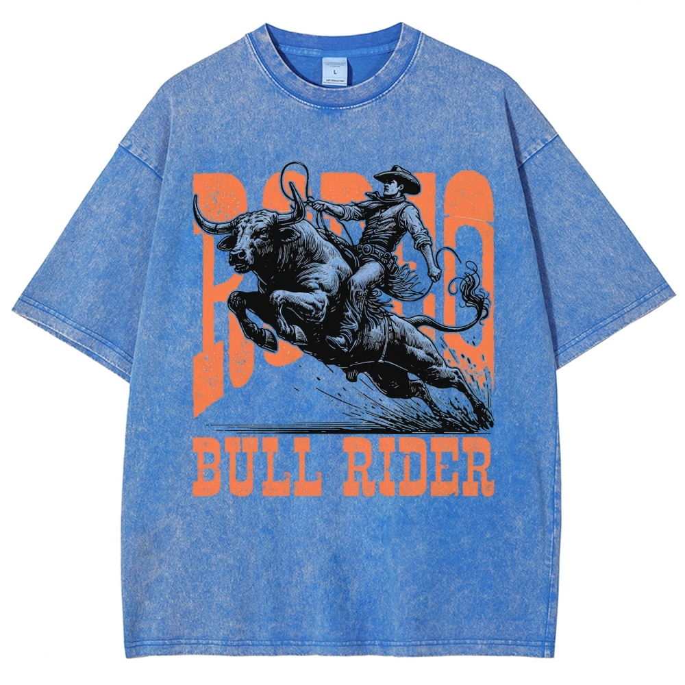 "Bull Rider" Western Graphic Washed T-Shirt