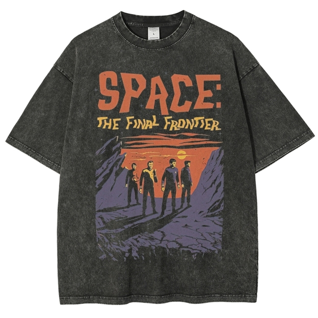 "Space: The Final Frontier" Sci-Fi Graphic Washed T-Shirt