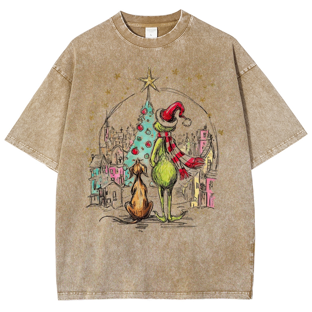  Christmas Holiday Graphic Washed T-Shirt