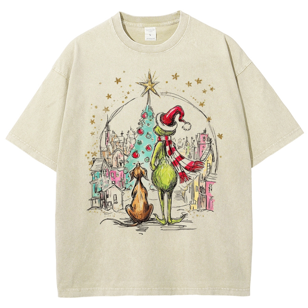  Christmas Holiday Graphic Washed T-Shirt