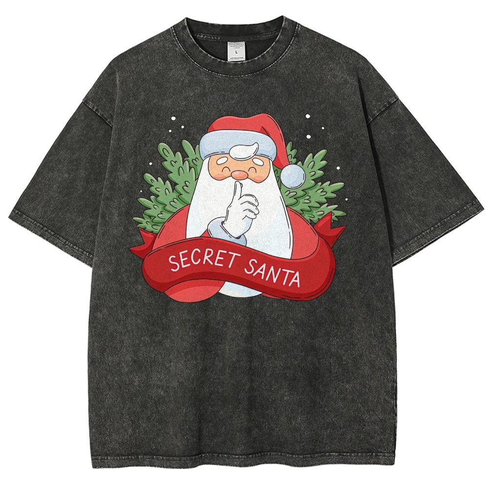 "Secret Santa" Festive Graphic  Washed T-Shirt 